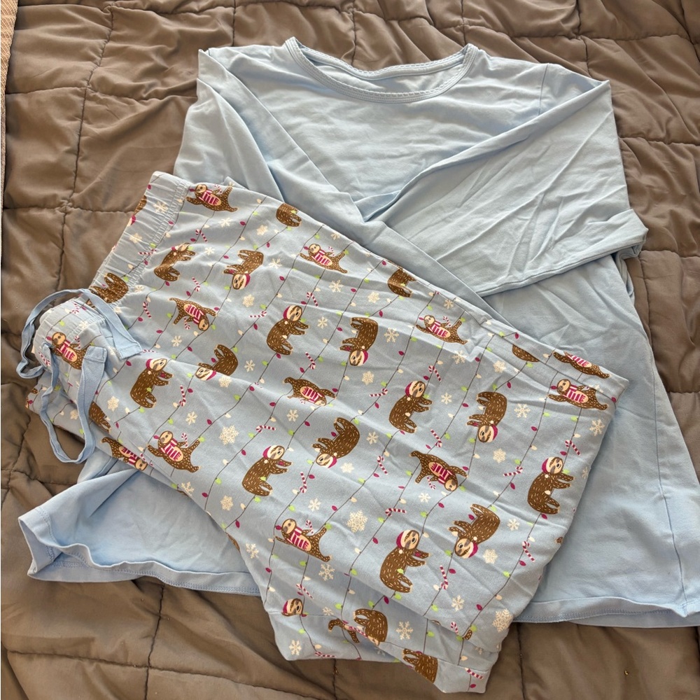 Lands End Light Blue Sloth Pajama Set